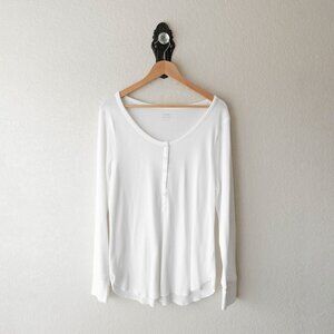 Old Navy Women’s White Henley Top XXL Long Sleeve Ribbed Shirt Casual